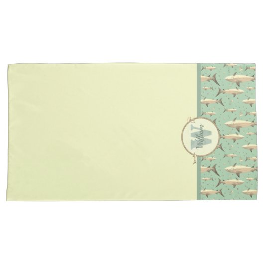 Waterverf Monogram Shark Green Pillow Hoesje Set Kussensloop (Voorkant-Rechts)