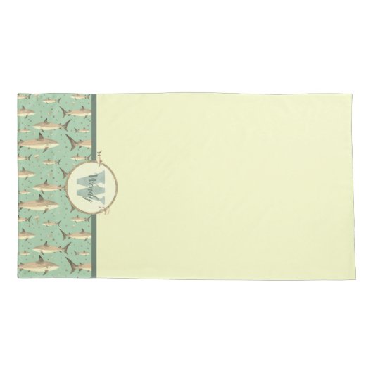 Waterverf Monogram Shark Green Pillow Hoesje Set Kussensloop (Achterkant-Links)