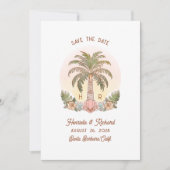 Waterverf Monogram Strand Palmboom bij Zonsonderga Save The Date (Voorkant)