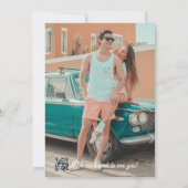 Waterverf Monogram Strand Palmboom bij Zonsonderga Save The Date (Achterkant)