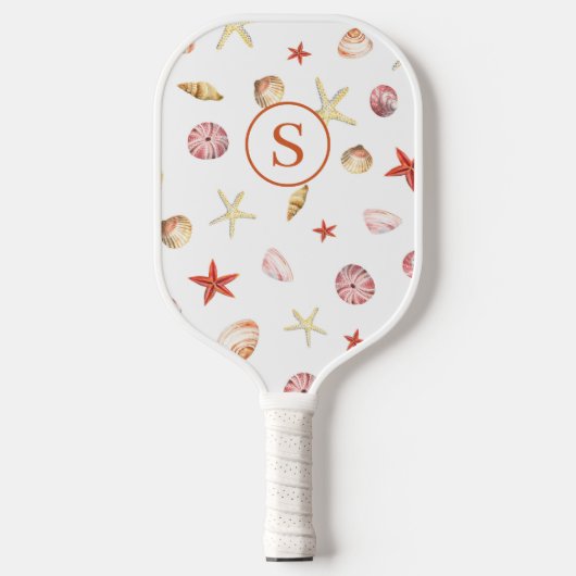 Waterverf Monogram Strand Schelp Pickleball Paddle (Voorkant)
