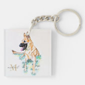 Waterverf-monogram van Shepherd Malinois Sleutelhanger (Achterkant)