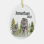 Waterverf-monogram voor Kerstmis Wolf Lover Keramisch Ornament (Rechts)
