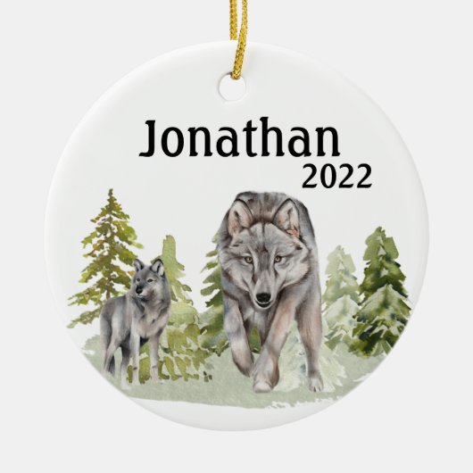 Waterverf-monogram voor Kerstmis Wolf Lover Keramisch Ornament (Voorkant)