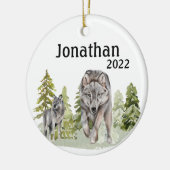 Waterverf-monogram voor Kerstmis Wolf Lover Keramisch Ornament (Links)