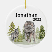 Waterverf-monogram voor Kerstmis Wolf Lover Keramisch Ornament (Achterkant)