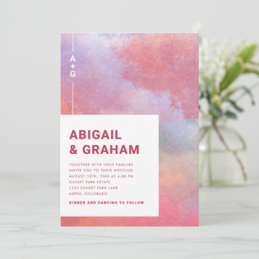 Waterverf Monogram Weddenschap Kaart (Staand voorkant)