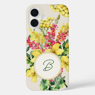 Waterverf Monogram wilde bloem iPhone 16 Hoesje