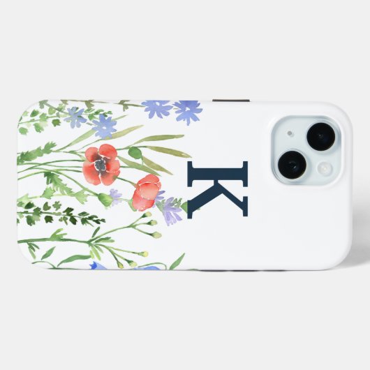 Waterverf Monogram wilde bloem Case-Mate iPhone Case (Achterkant (horizontaal))