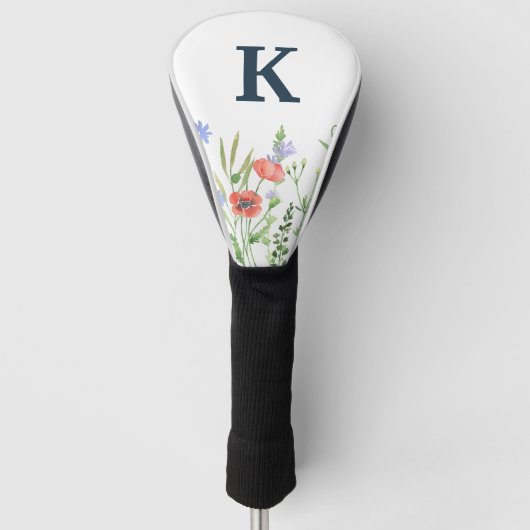 Waterverf Monogram wilde bloem Golfheadcover (Voorkant)