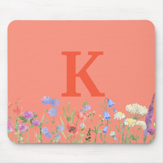 Waterverf Monogram wilde bloem Muismat (Voorkant)