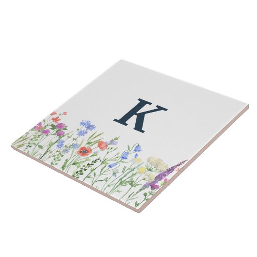 Waterverf Monogram wilde bloem Tegeltje (Zijkant)
