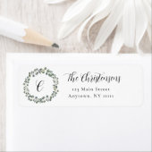 Waterverf Monogram WreatReturn Address Label (Insitu)