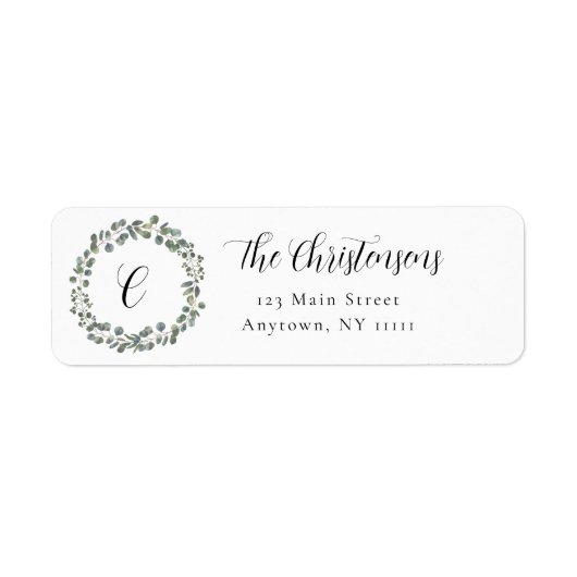 Waterverf Monogram WreatReturn Address Label (Voorkant)