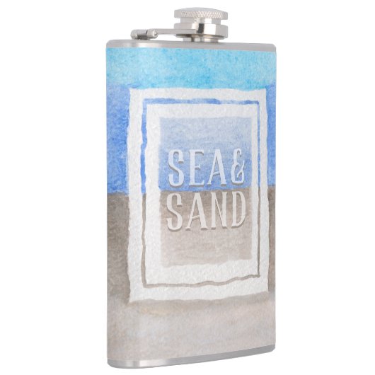 Waterverf monogram Zee en zand kuststrand Heupfles (Rechts)