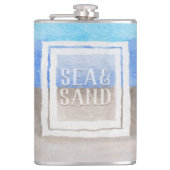 Waterverf monogram Zee en zand kuststrand Heupfles (Voorkant)