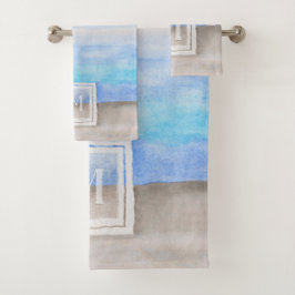 Waterverf Monogram Zee & Zandblauw en Tan Bad Handdoek