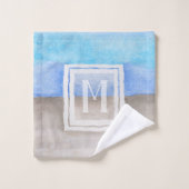Waterverf Monogram Zee & Zandblauw en Tan Bad Handdoek (Wasdoekje)