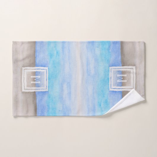 Waterverf Monogram Zee & Zandblauw en Tan Bad Handdoek (Handdoek)