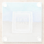 Waterverf Monogram Zee & Zandblauw en Tan Glazen Onderzetter (Achterkant)