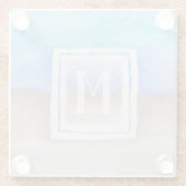 Waterverf Monogram Zee & Zandblauw en Tan Glazen Onderzetter (Achterkant)