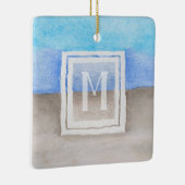 Waterverf Monogram Zee & Zandblauw en Tan Keramisch Ornament (Rechts)