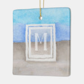 Waterverf Monogram Zee & Zandblauw en Tan Keramisch Ornament (Links)