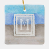 Waterverf Monogram Zee & Zandblauw en Tan Keramisch Ornament (Voorkant)