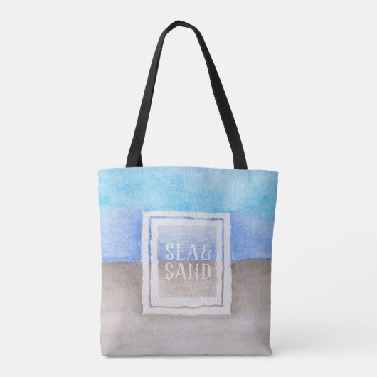 Waterverf Monogram Zee & Zandblauw en Tan Tote Bag (Achterkant)