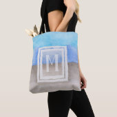 Waterverf Monogram Zee & Zandblauw en Tan Tote Bag (Dichtbij)