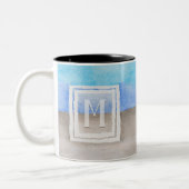 #Waterverf #Monogram #Zee & Zandblauw en Tan Tweekleurige Koffiemok (Links)