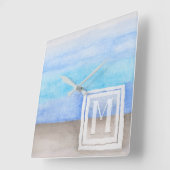 Waterverf Monogram Zee & Zandblauw en Tan Vierkante Klok (Hoek)