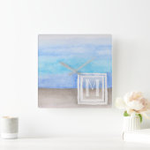 Waterverf Monogram Zee & Zandblauw en Tan Vierkante Klok (Huis)