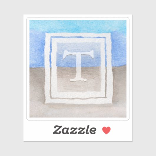 #Waterverf #Monogram Zee & Zandblauw & Tan Sticker (Vel)