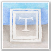 #Waterverf #Monogram Zee & Zandblauw & Tan Sticker (Voorkant)