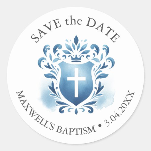 Waterverf Monogrammed Crest Ronde Sticker (Voorkant)