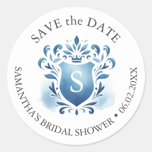 Waterverf Monogrammed Crest Ronde Sticker (Voorkant)