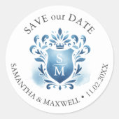 Waterverf Monogrammed Crest Ronde Sticker (Voorkant)