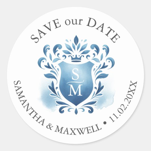 Waterverf Monogrammed Crest Ronde Sticker (Voorkant)