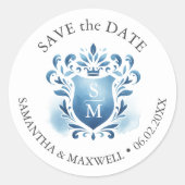 Waterverf Monogrammed Crest Ronde Sticker (Voorkant)