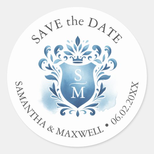 Waterverf Monogrammed Crest Ronde Sticker (Voorkant)