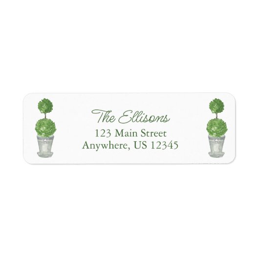 Waterverf Monogrammed Topiary Return Address Etiket (Voorkant)