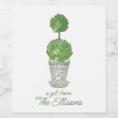Waterverf Monogrammed Topiary Wijn Etiket (Enkel label)