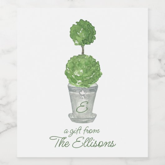 Waterverf Monogrammed Topiary Wijn Etiket (Enkel label)
