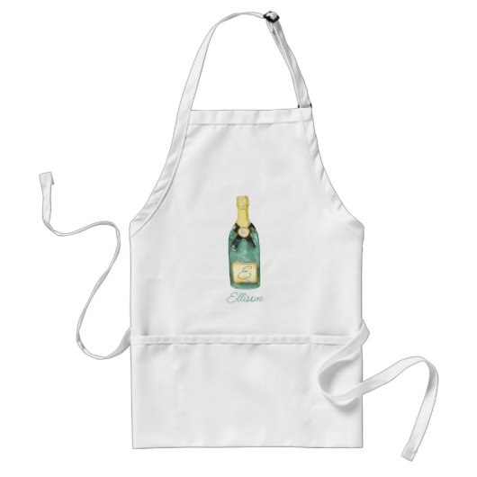 Waterverf Monogrammed Wine Champagne Standaard Schort (Voorkant)
