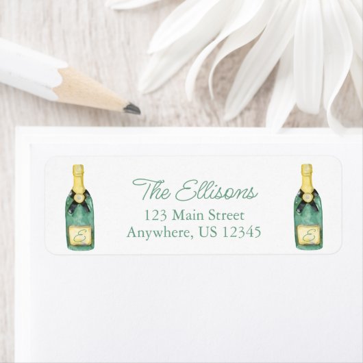 Waterverf Monogrammed Wine Return Address Etiket (Insitu)