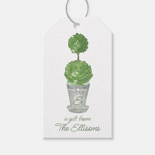 Waterverf Monogrammen Topiary Gift Labels Cadeaulabel (Voorkant)