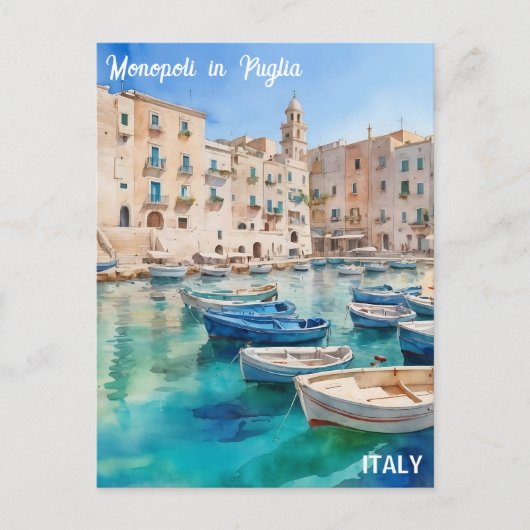Waterverf Monopoli in Italië Puglia Kust Briefkaart (Voorkant)