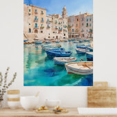 Waterverf Monopoli in Italië Puglia Kust Poster (Keuken)