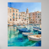 Waterverf Monopoli in Italië Puglia Kust Poster (Voorkant)